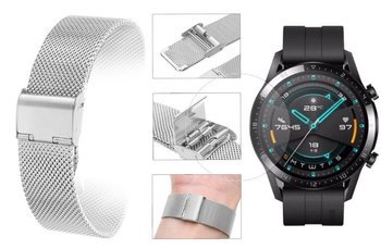 Opaska pasek bransoleta Milanese band z zapięciem Huawei Watch GT 2 46mm srebrna +szkło hartowane na ekran