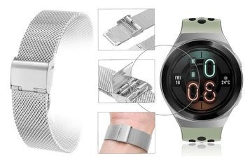 Opaska pasek bransoleta Milanese band z zapięciem Huawei Watch GT 2e 46mm srebrna +szkło hartowane na ekran