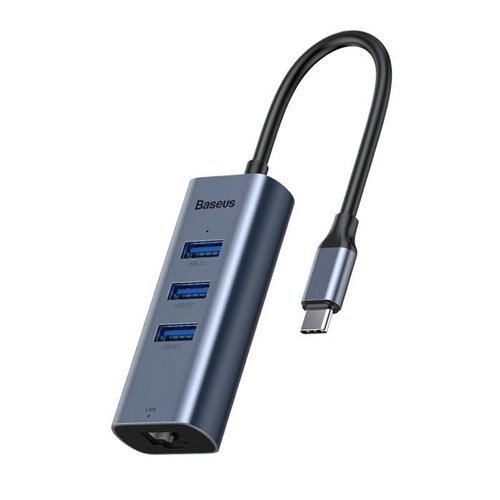 Baseus Enjoy adapter HUB przejściówka ze złącza USB-C na 3x USB 3.0 i port RJ45 szary (CAHUB-M0G)