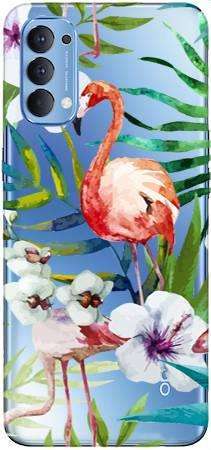 Boho Case Oppo Reno 4 PRO kwiaty i flamingi
