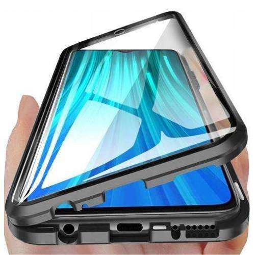 Etui Samsung Galaxy A22 4G 3w1 Double Magnetic 360° Aluminium i Szkło czarne