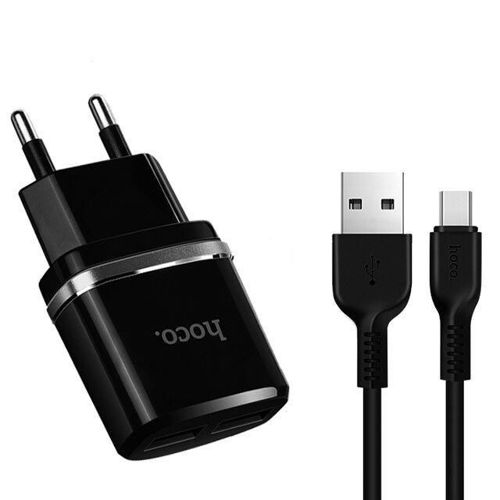 HOCO C12 NETWORK CHARGER + TYPE-C CABLE BLACK