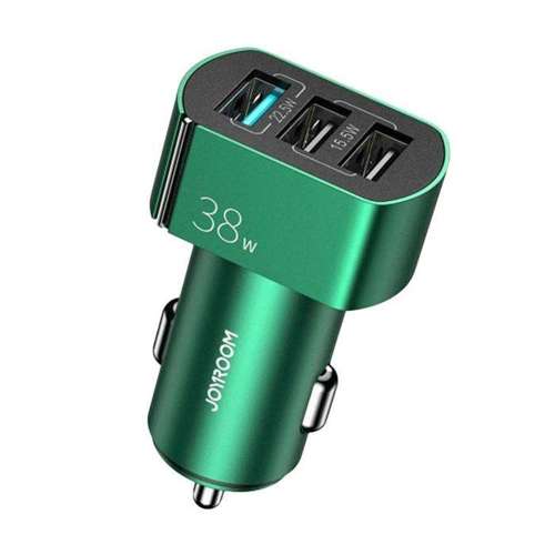 Joyroom szybka ładowarka samochodowa Quick Charge 3.0 (QC3.0) 4,5A 38W 3x USB zielony (C-A19 green)