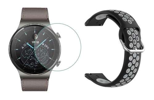 Opaska pasek bransoletka DOTSBAND do Huawei Watch GT 2 PRO 46mm BLACK/GREY +szkło