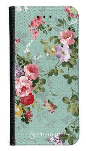 Portfel Wallet Case Apple iPhone 12 MINI zielone kwiatki