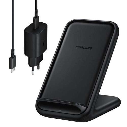 Samsung bezprzewodowa ładowarka Qi 15W stojak na telefon + kabel USB-C - USB-C + adapter sieciowy czarna (EP-N5200TBEGWW)