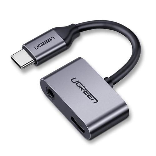 Ugreen adapter przejściówka rozdzielacz słuchawkowy USB Typ C - USB Typ C / 3,5 mm mini jack 1,5A szary (50596)