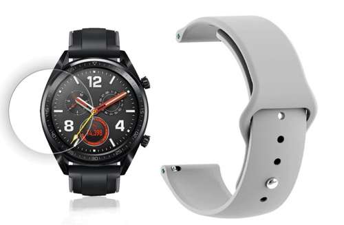 opaska pasek bransoleta SMOOTHBAND Huawei Watch GT Classic/Sport/Active 46mm szara +szkło hartowane na ekran